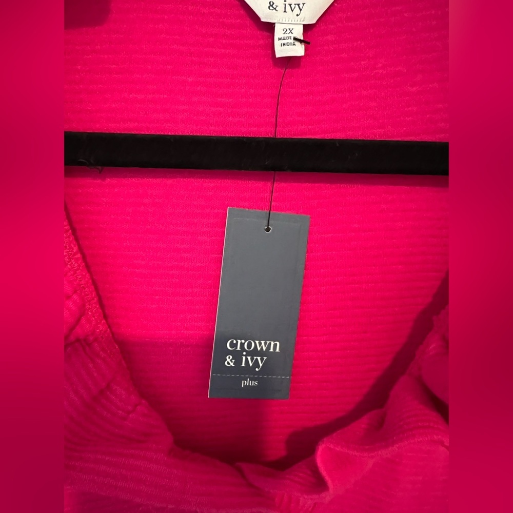 New! Crown & Ivy Fuchsia Pink Ruffle Neck Womens Sleeveless Blouse Size 2X NWT - Picture 7 of 13